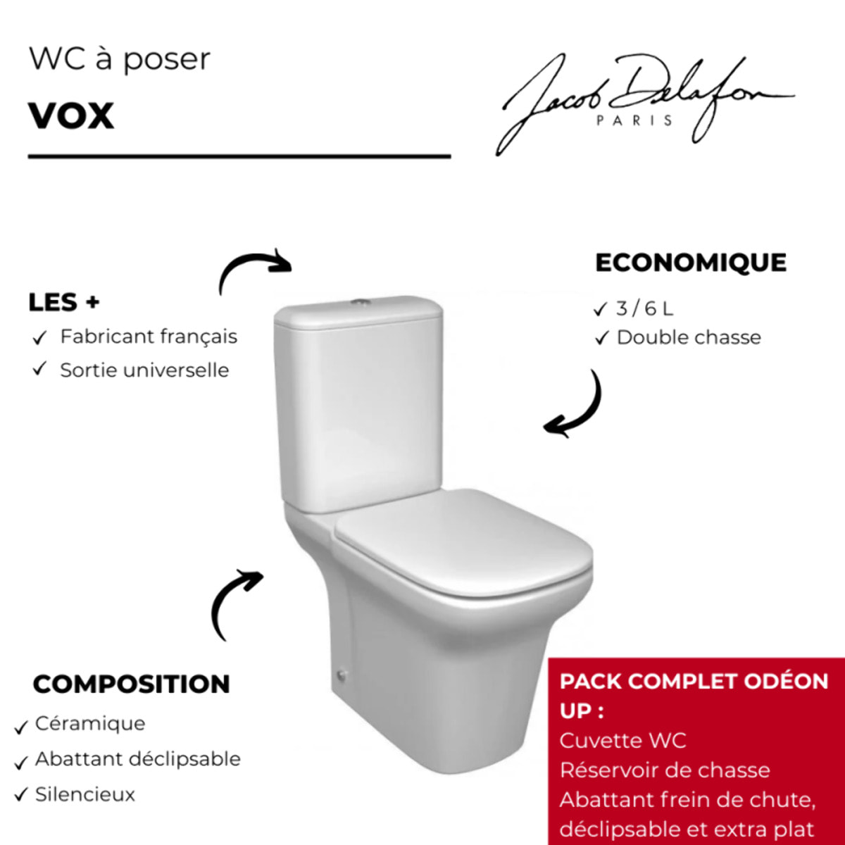 WC à poser sortie universelle Vox avec abattant