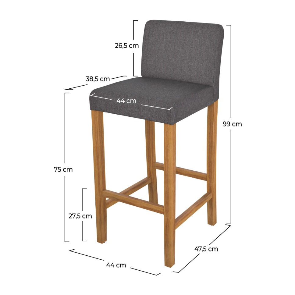 Lot de 2 chaises de bar en tissu gris foncé et pieds en bois 75 cm - Havane