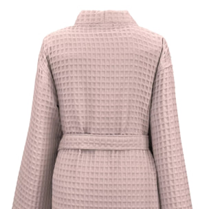 Peignoir femme pur coton 240 g/m² nid d'abeille rose Detente rose poudre
