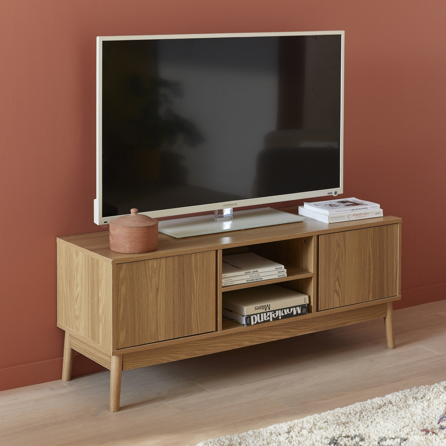Meuble TV décor bois 2 portes L 120 x l 39 H 48cm - Dune