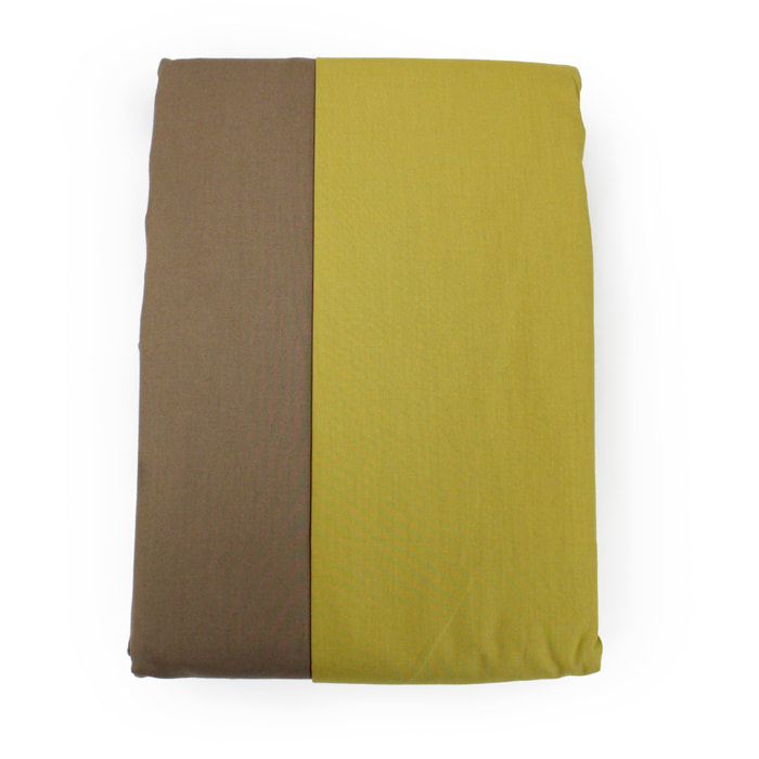 White & White Parure copripiumino singolo Bicolore 100% cotone percalle Giallo e Tortora