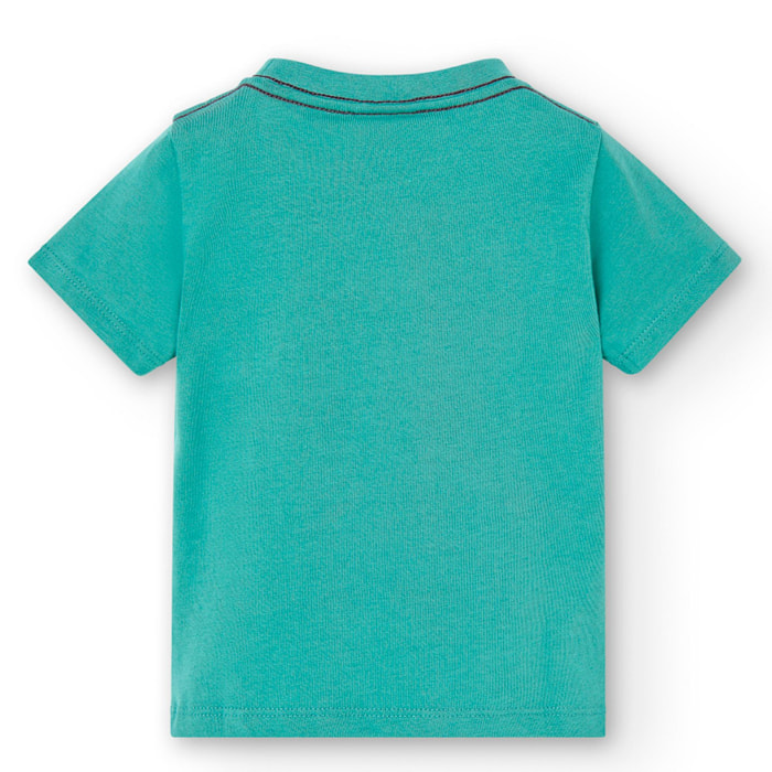 Camiseta en azul con mangas cortas y dibujo frontal