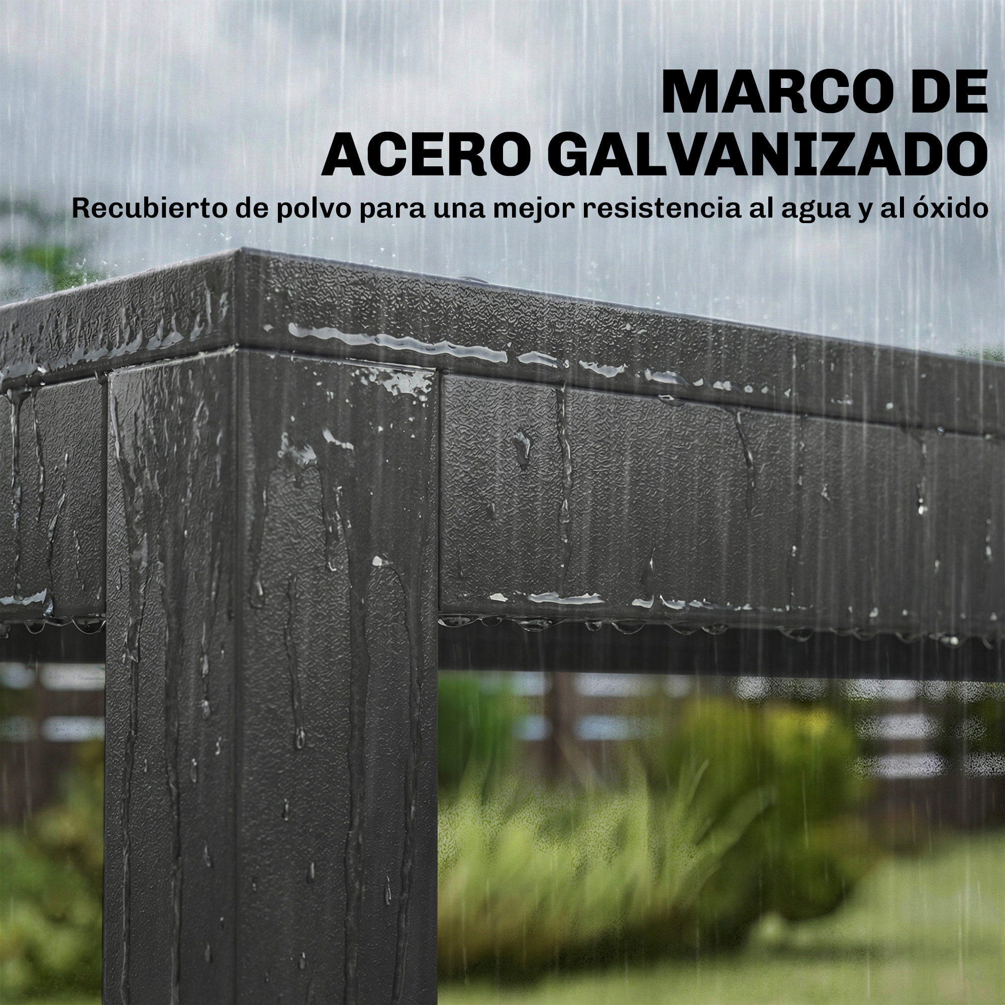 Conjunto de Mesa y Sillas Jardín de 7 Piezas, Muebles Jardín Exterior con Mesa de Plástico PSPC, 6 Sillas Apilables Transpirables, Marco de Acero Resistente a la Intemperie, Gris Oscuro