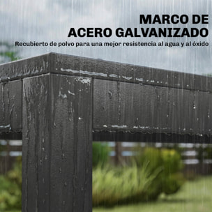 Conjunto de Mesa y Sillas Jardín de 7 Piezas, Muebles Jardín Exterior con Mesa de Plástico PSPC, 6 Sillas Apilables Transpirables, Marco de Acero Resistente a la Intemperie, Gris Oscuro