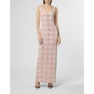 PHILIPP PLEIN Long Tank Dress Rhomb Flowers Strass