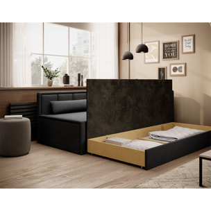 James - canapé 3 places droit convertible avec coffre en velours - Noir