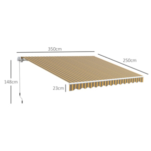 Toldo Manual Retráctil 350x250 cm Toldo para Balcón con Manivela de Metal Impermeable y Anti-UV Toldo Enrollable de Exterior para Jardín Terraza Ventanas Gris y Amarillo