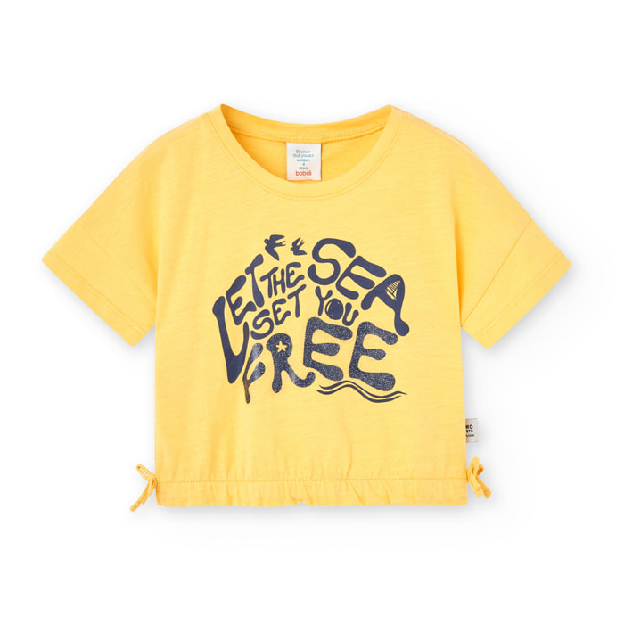 Camiseta niÃ±a estampada, mangas cortas, amarillo