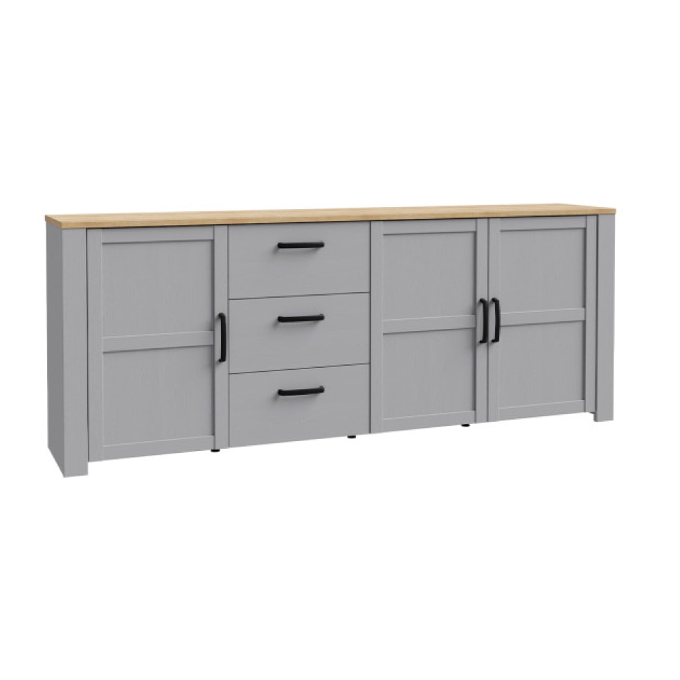 Buffet salon moderne bois gris 3 tiroirs 3 portes L221cm - ST MALO