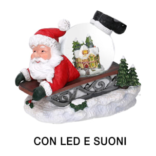 Palla di vetro con led e musica in resina cm19,5x12,5h18