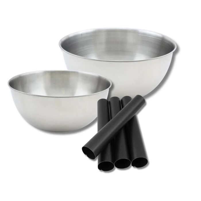 Set pâtisserie avec 4 moules tube 13 cm, 2 bols à mixer et 1 spatule Zenker