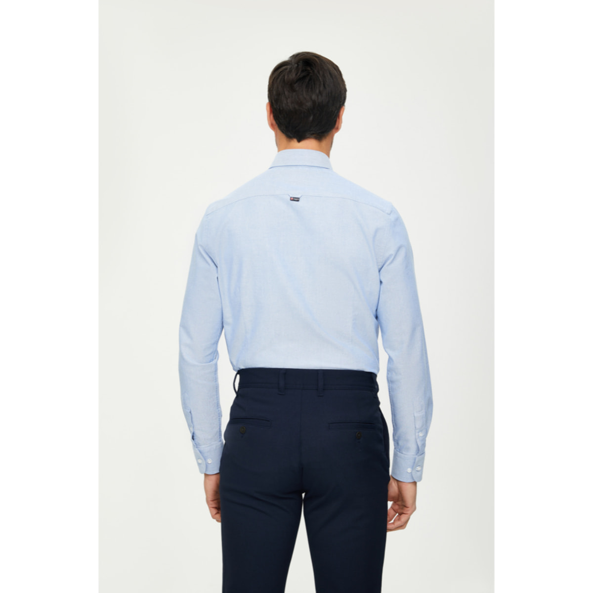 Camicia Uomo 1 Bottone Button Down Slim Oxford Lavato Unito Bluette