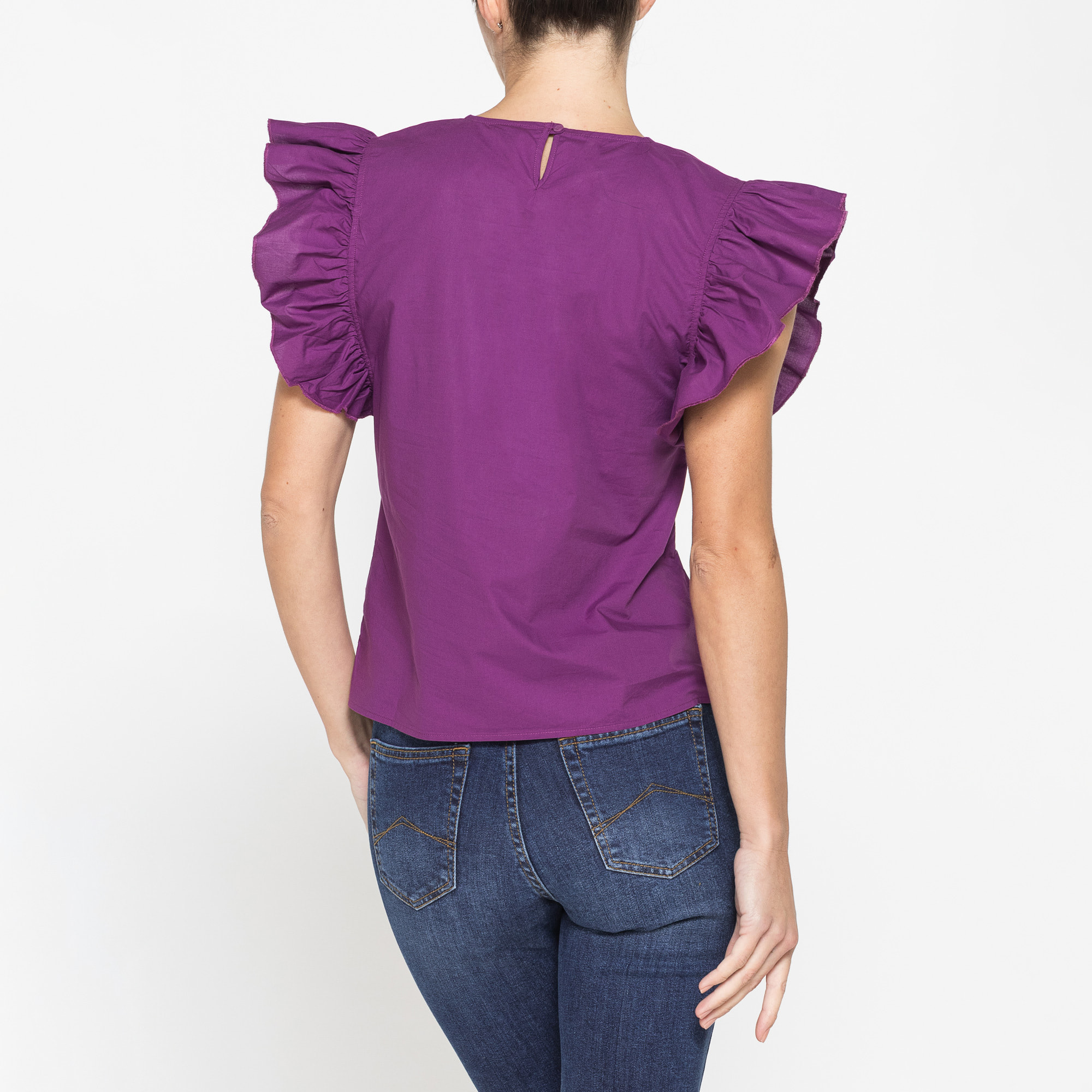 BLUSA CON MANICHE ARRICCIATE IN COTONE