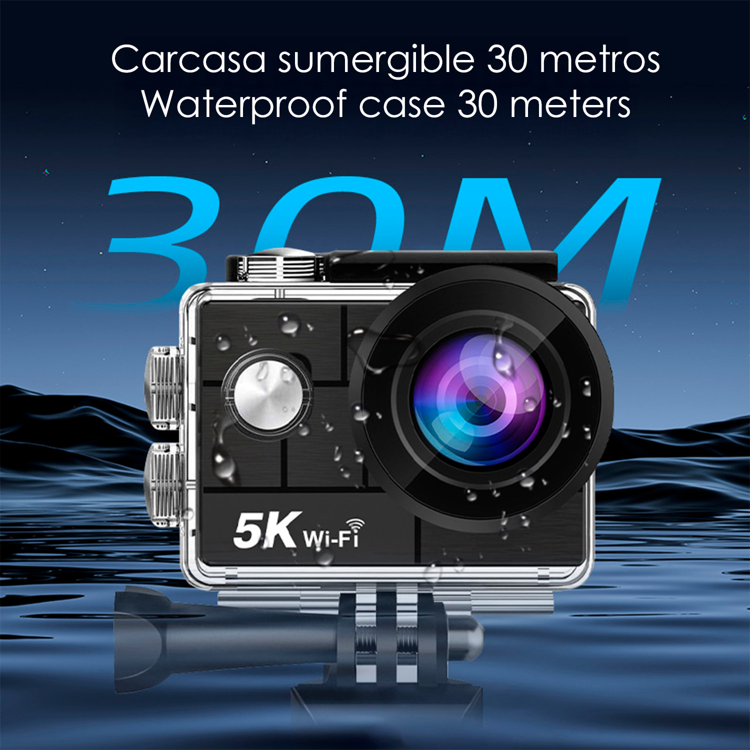 Camera Sportiva AT-M44 R 5k 30fps con 47,75 mpx, schermo da 2" con una moltitudine di accessori sportivi e WIFI.