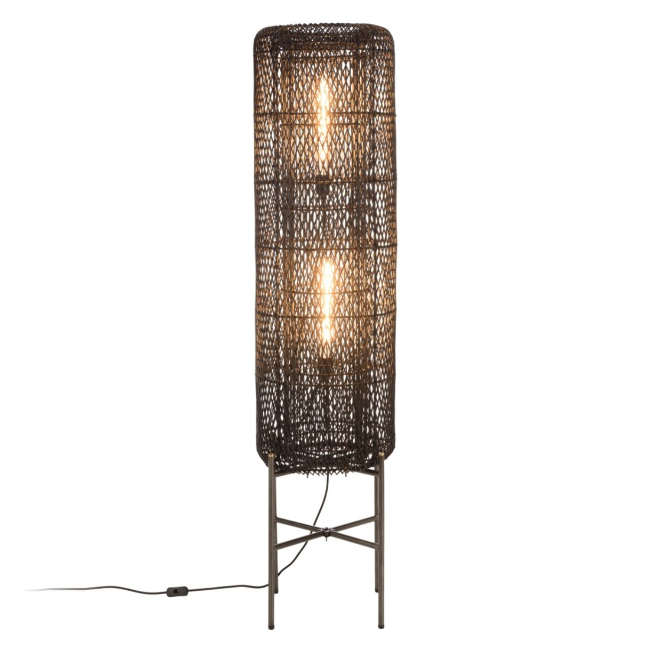 SIXTINE - Lampadaire 39x39cm rotin couleur noire pieds acier