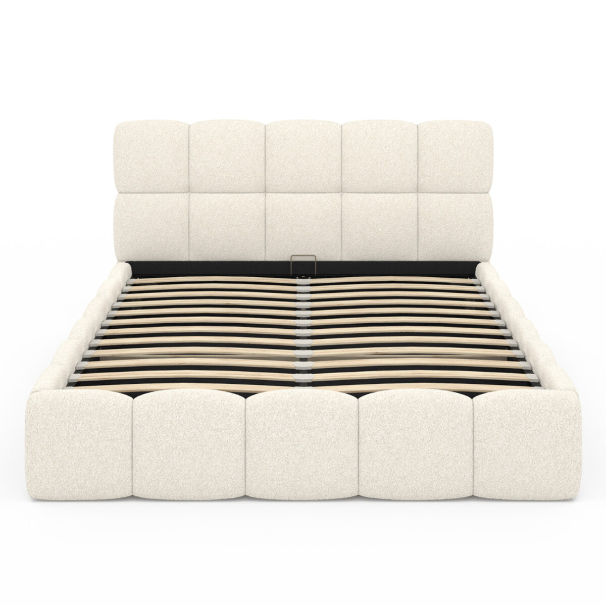 Lit coffre Bubble en tissu bouclette avec sommier et tête de lit 140x190cm
