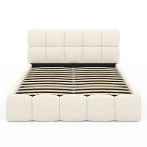 Lit coffre Bubble en tissu bouclette avec sommier et tête de lit 140x190cm