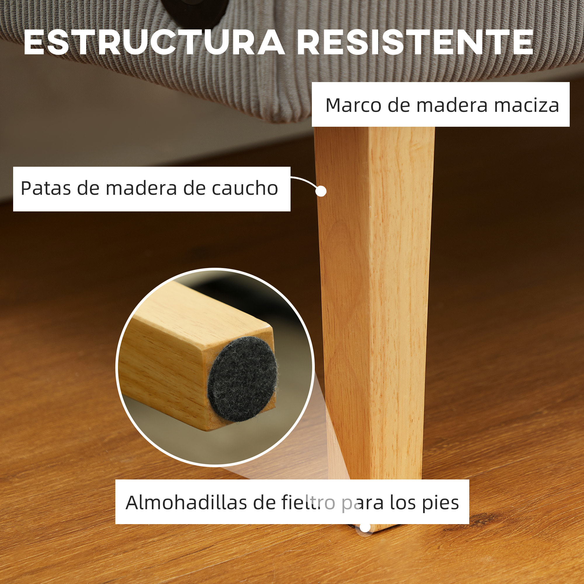 Sofá de 2 Plazas Tapizado en Pana Sofá de Salón sin Brazos con 2 Puertos USB 1 Puerto Tipo-C y Patas de Madera Sofá Pequeño Carga 220 kg 110x60x85 cm Gris