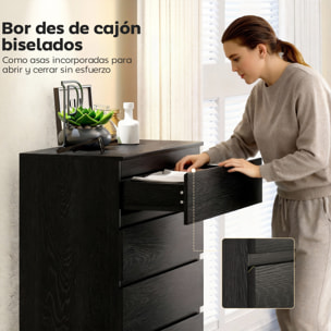 Cómoda 5 Cajones, Cómoda Dormitorio, Cajonera para Salón, Oficina, Estilo Moderno, 77x40x111,5 cm, Negro Veteado