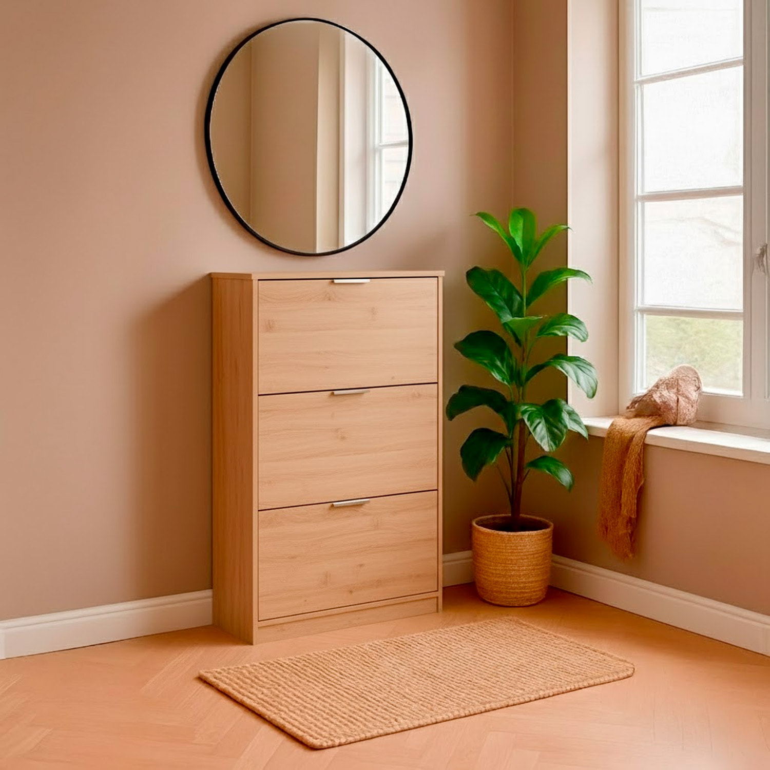 Scarpiera A Ribalta Salvaspazio 3 Ante E 6 Ripiani Mobile Portascarpe Fino A 20 Paia Di Scarpe Ingresso Corridoio Retro Porta 113 x 60 x 22 Cm Rovere