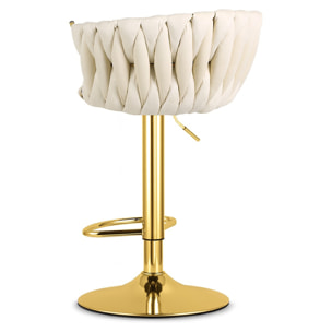 Sgabello da bar Mig in velluto beige e metallo dorato