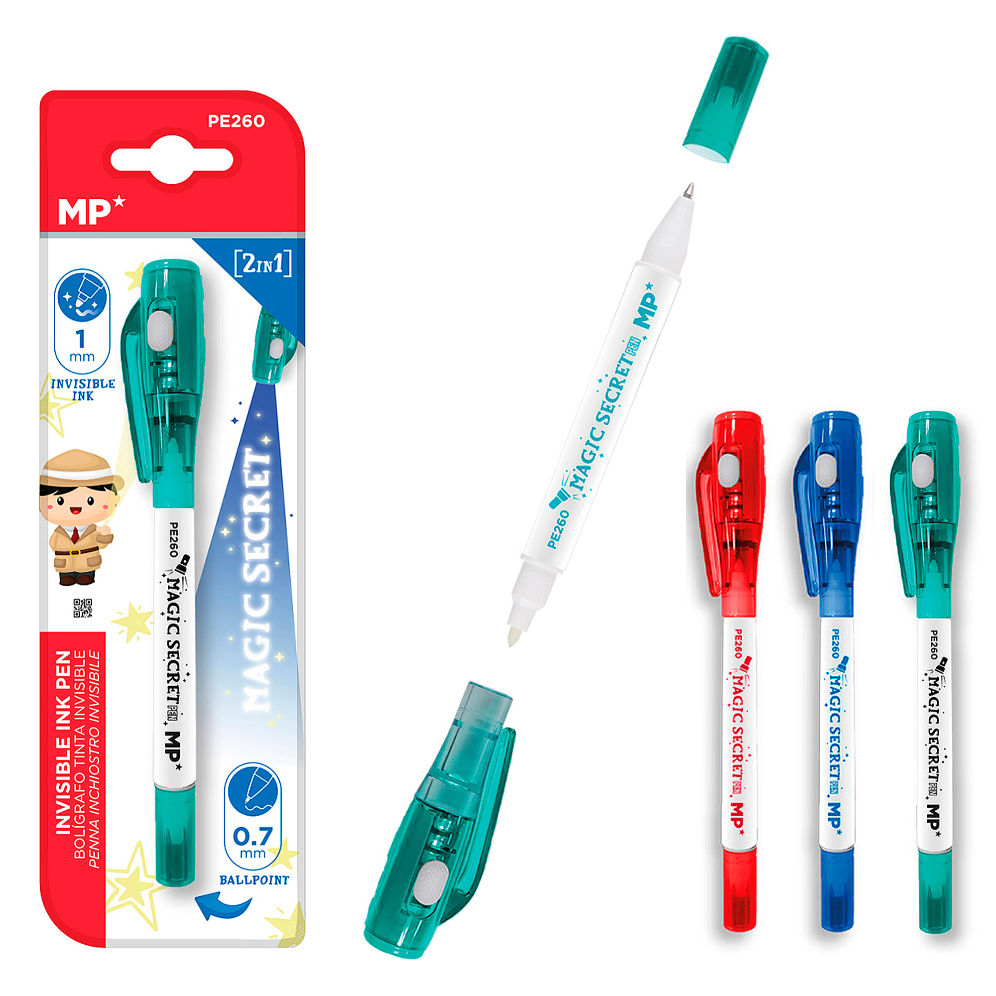 PACK 12 Uds. BOLÍGRAFO TINTA INVISIBLE MAGIC SECRET 2 EN 1