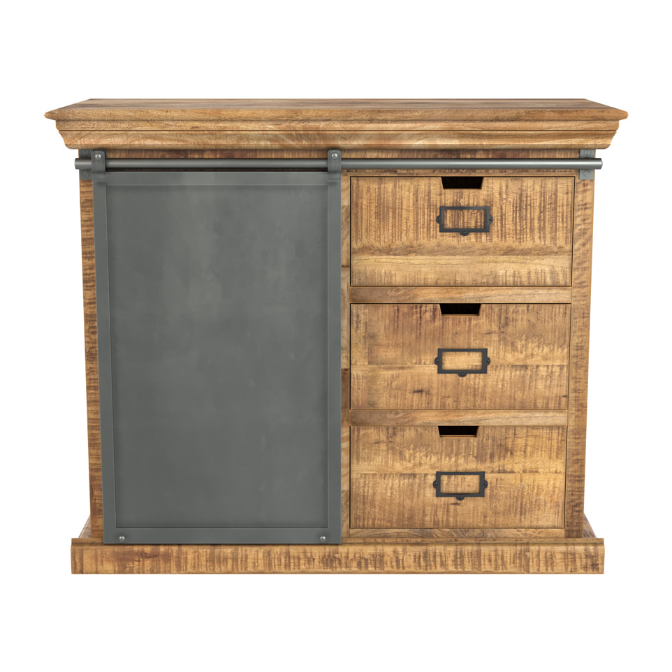 Petit buffet en bois et métal 1 porte 3 tiroirs - Tabuk