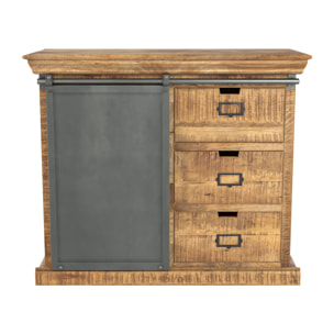 Petit buffet en bois et métal 1 porte 3 tiroirs - Tabuk
