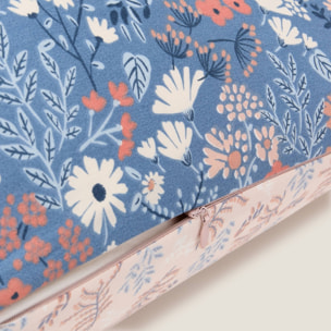 Funda cojín flores reversible Vanity color azul 100% Algodón percal