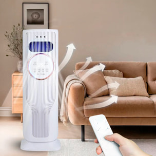 Climatizador multifunción sin aspas Q8, con calefacción y refrigeración. Con tanque de agua de 1,2L, pantalla táctil, luz esterilizadora y mando de control remoto.