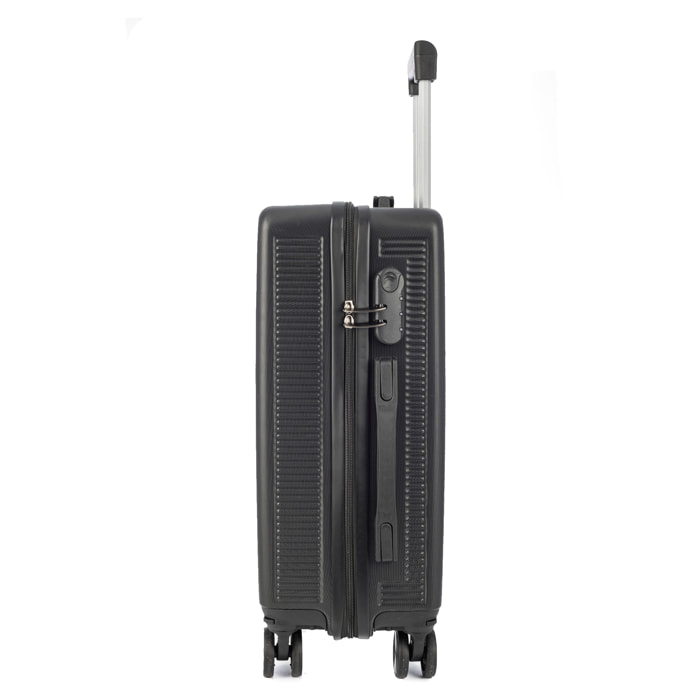 DAM Valigia trolley medio rigida ultraleggera, in ABS ad alta resistenza. Chiusura numerica e 4 ruote doppie rimovibili e girevoli a 360°. 42x25x65 cm. Colore: Nero