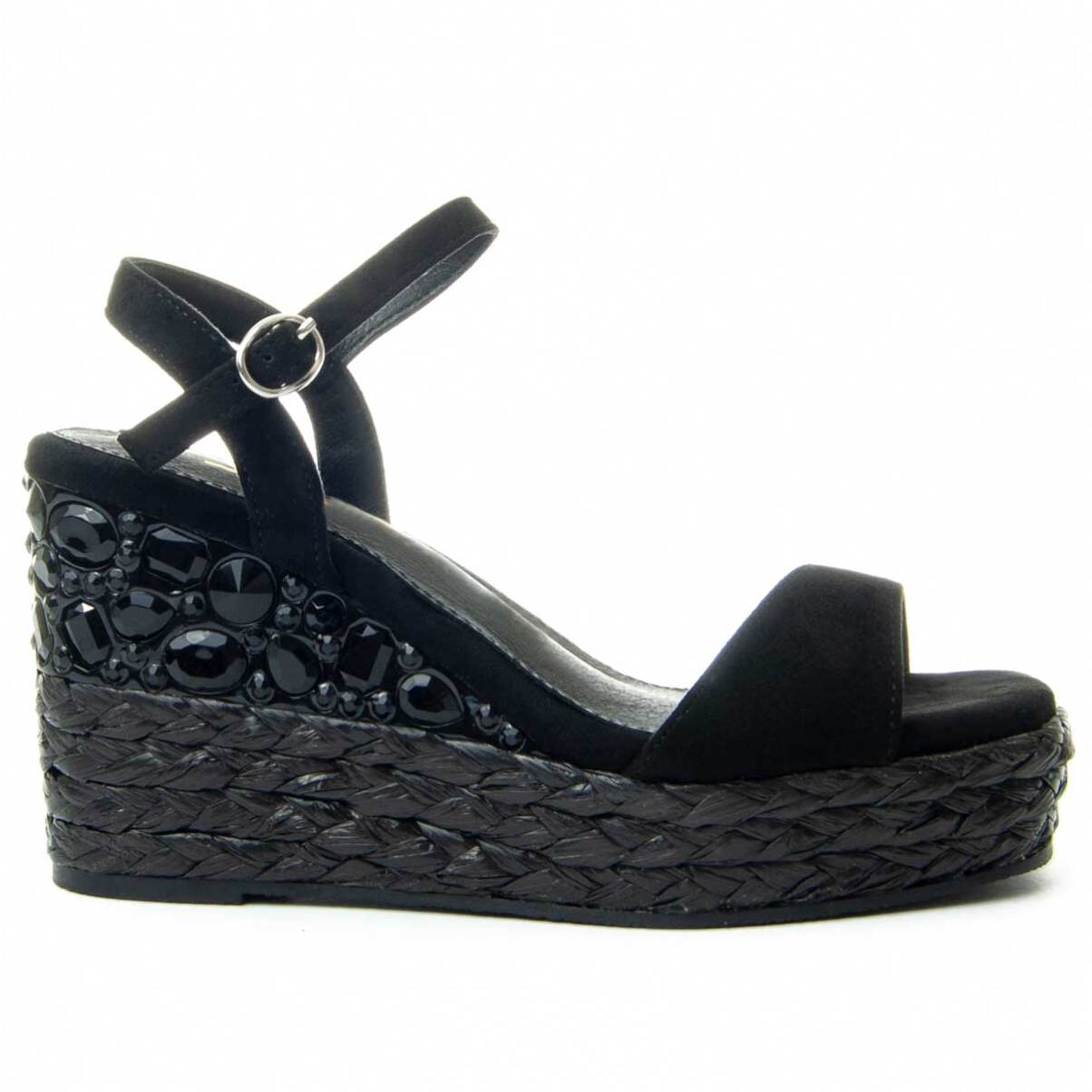 Sandalias de Cuña - Negro - Altura: 12 Cm