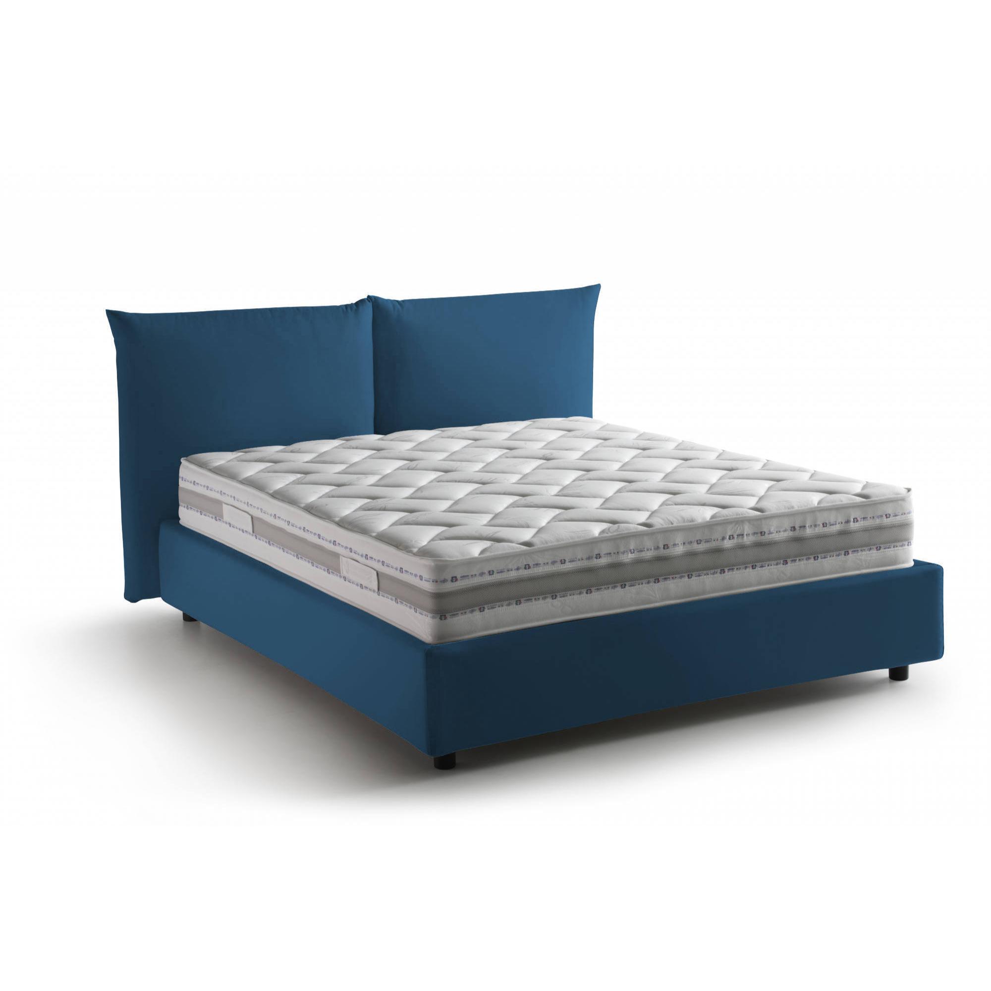 Letto matrimoniale Tiziana, Letto contenitore con rivestimento in tessuto, 100% Made in Italy, Apertura frontale, adatto per materasso Cm 160x190, Blu