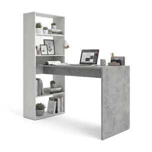 Mesa de escritorio con estantería en blanco artik y gris cemento 120x50 cm Cosmic Blanco Artik (Blanco Mate) - Gris Cemento