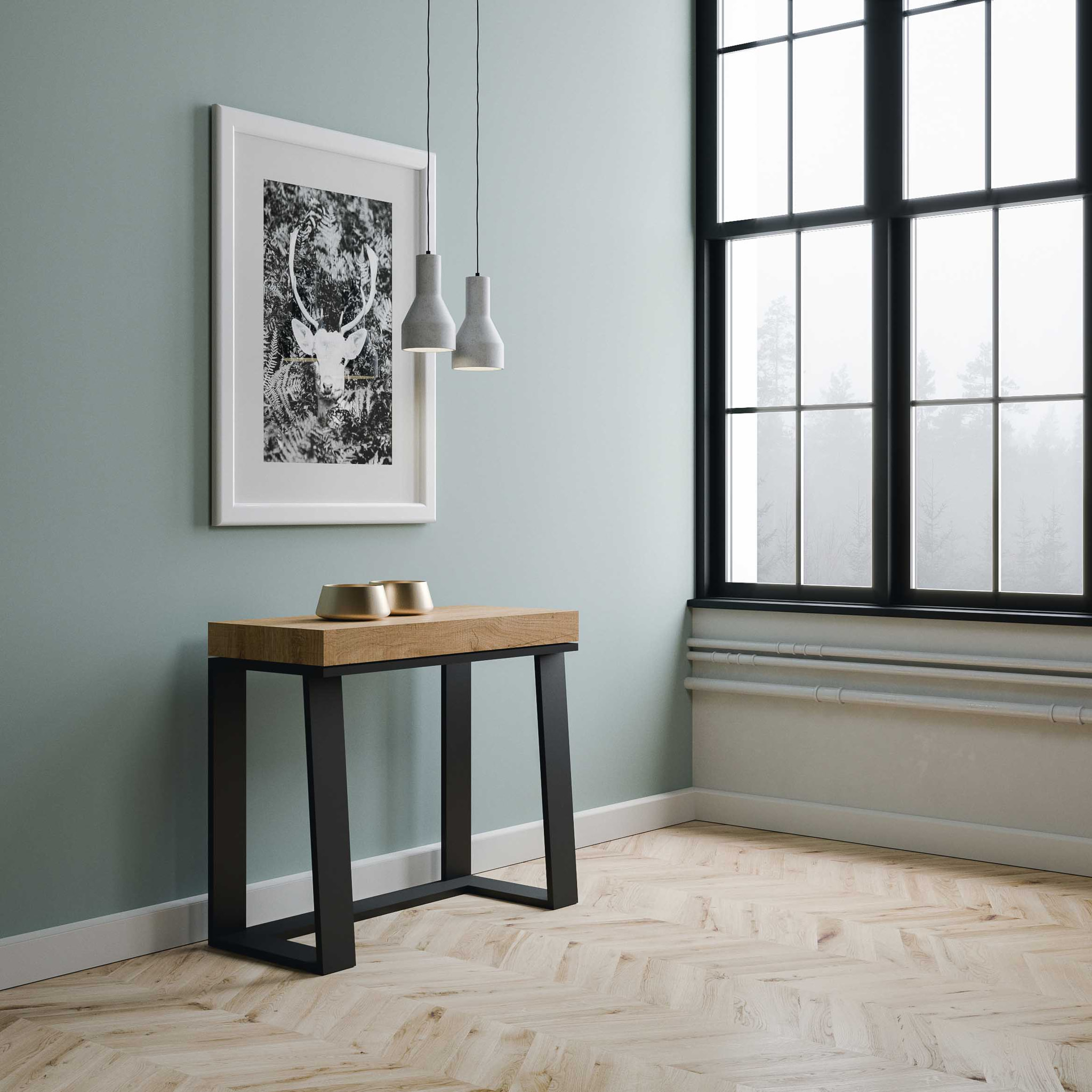 Consola extensible 90x40/288 cm Asia Roble Natural extensiones internas estructura Antracita