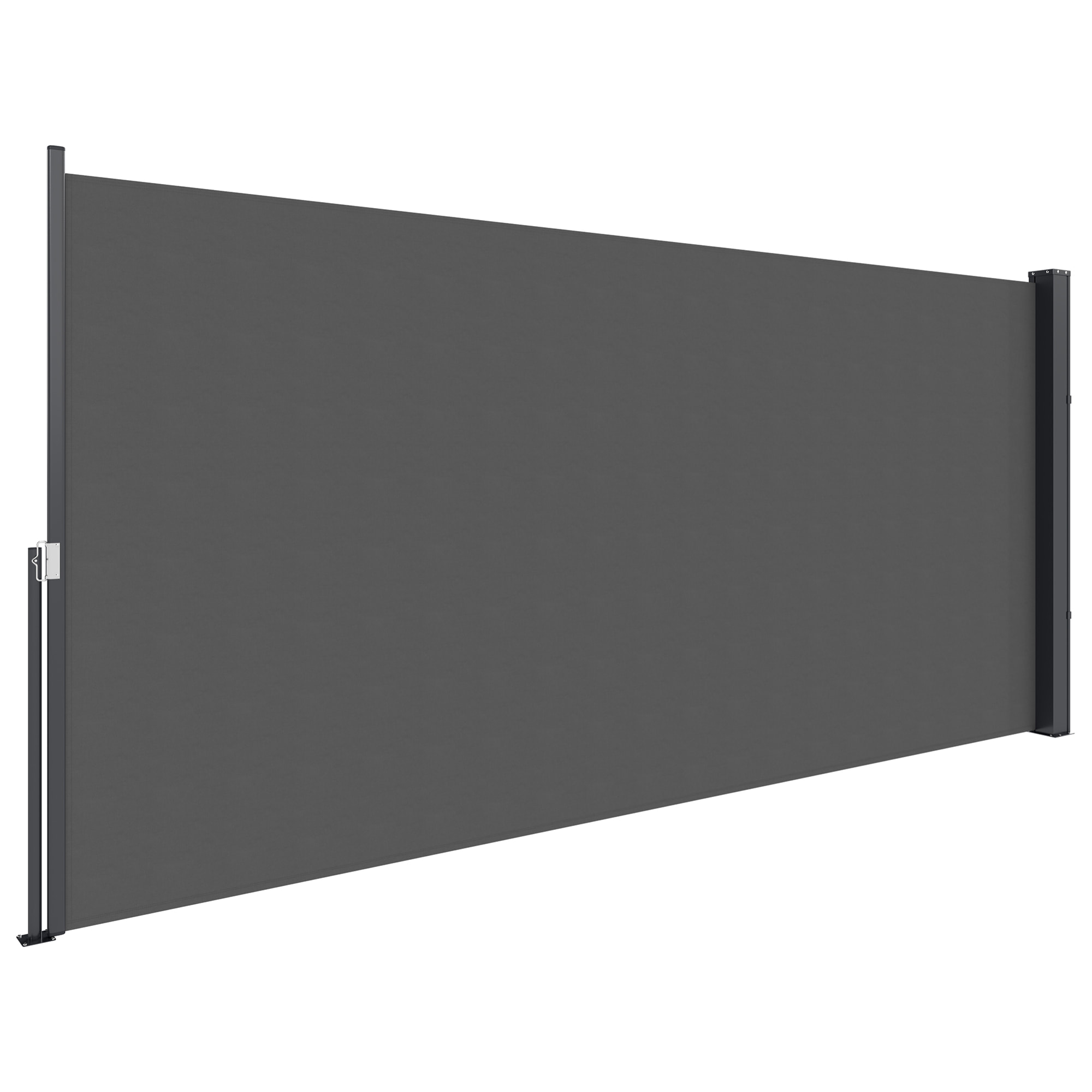 Store latéral brise-vue paravent rétractable de jardin dim. 3 x 1,4 m alu. polyester gris foncé