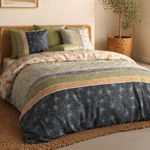 Parure percale housse de couette imprimé 100% coton - bella - vert