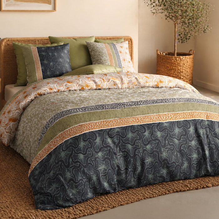 Parure percale housse de couette imprimé 100% coton - bella - vert