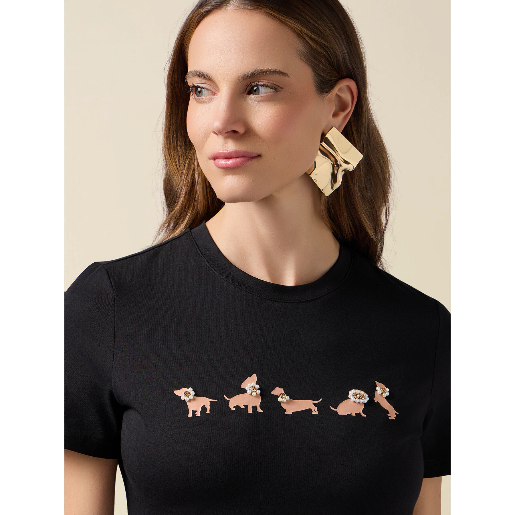 Oltre - Camiseta con estampado y aplicaciones - Negro