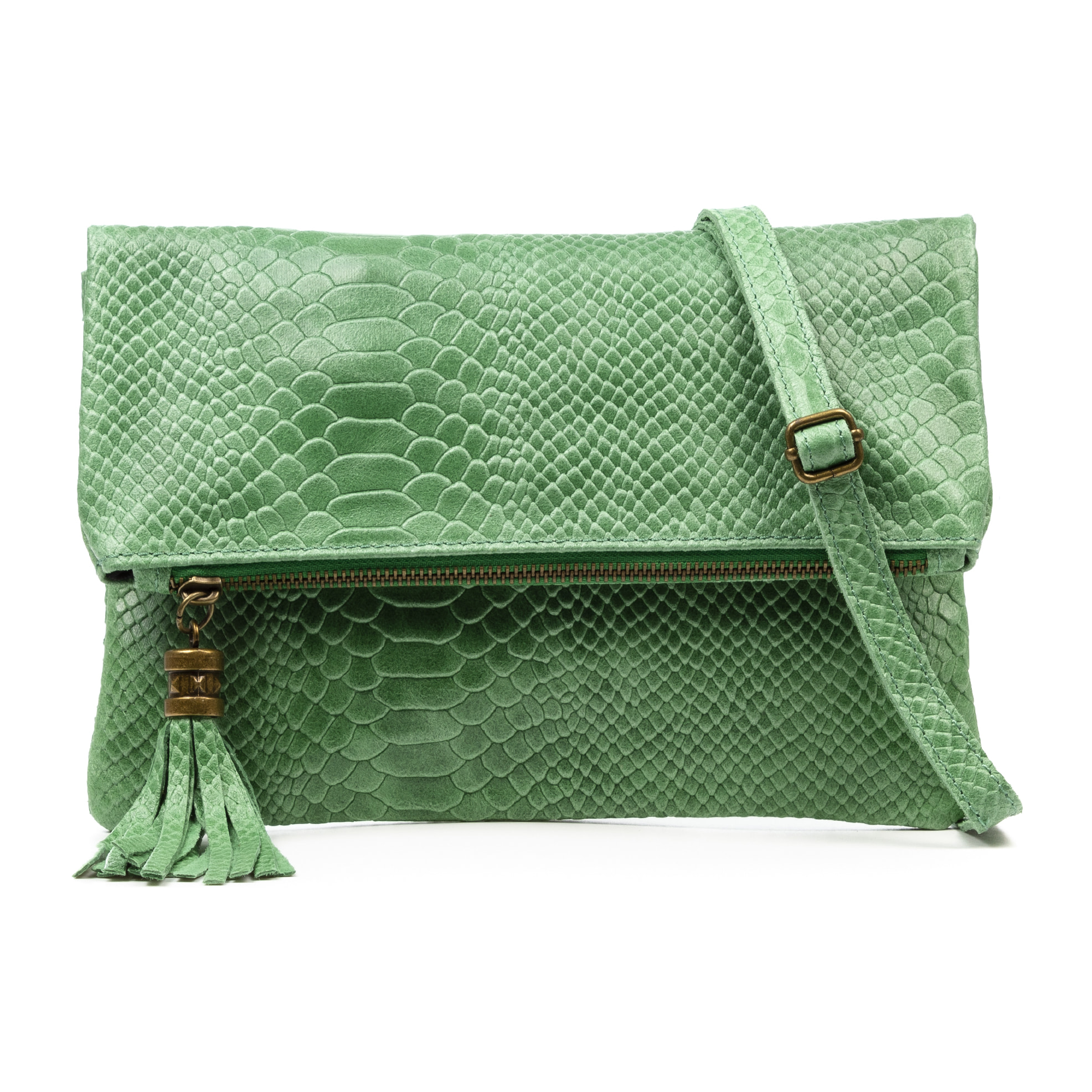 Alzano bolso bandolera mujer. Piel auténtica Gamuza grabado serpiente.