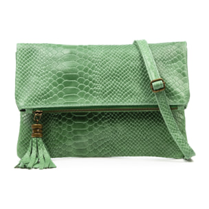 Alzano bolso bandolera mujer. Piel auténtica Gamuza grabado serpiente.