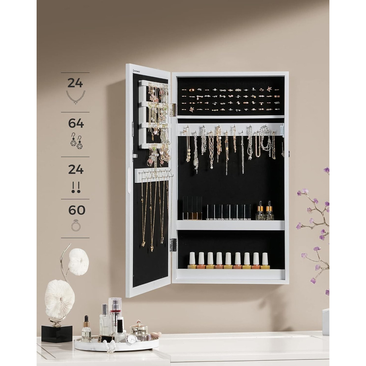 Specchiera portagioie a parete JBC51W in MDF bianco