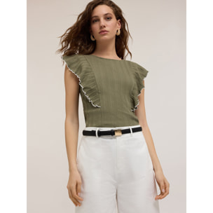 Motivi - Jersey acanalado con volantes - Verde militare