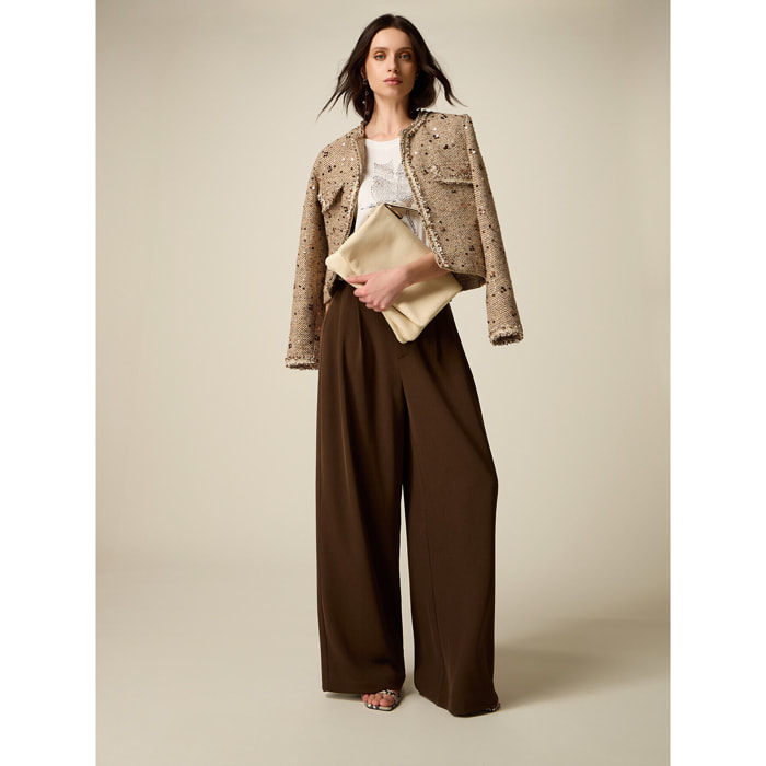 Oltre - Pantaloni palazzo con pinces - Marrone