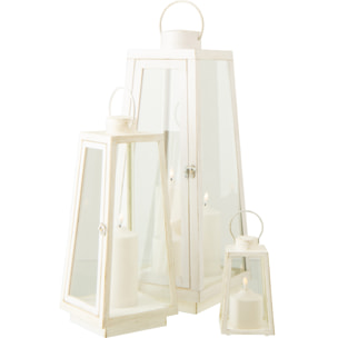 J-Line Lanterne + Bougie - verre - blanc - large - lumières LED