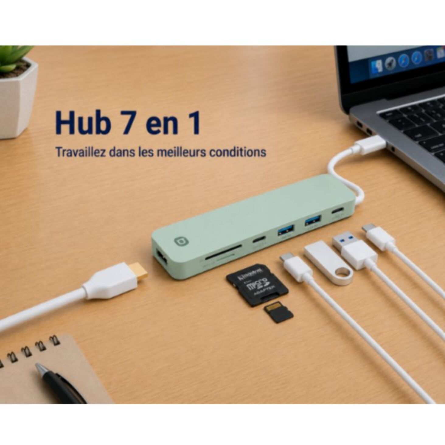Hub ESSENTIELB 7 en 1 USB C Vert