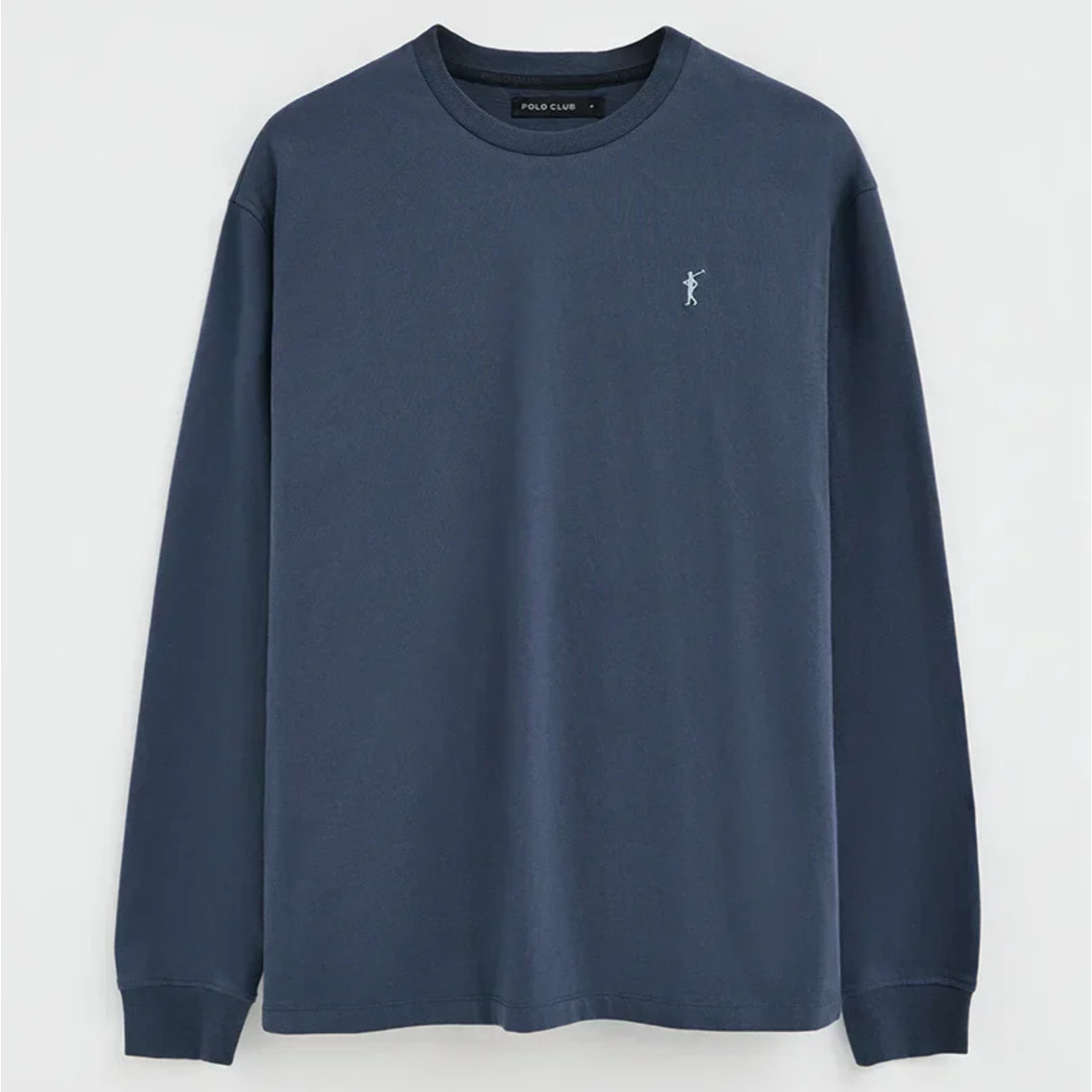 Maglietta blu denim a maniche lunghe, fit dritto con ricamo Rigby Go