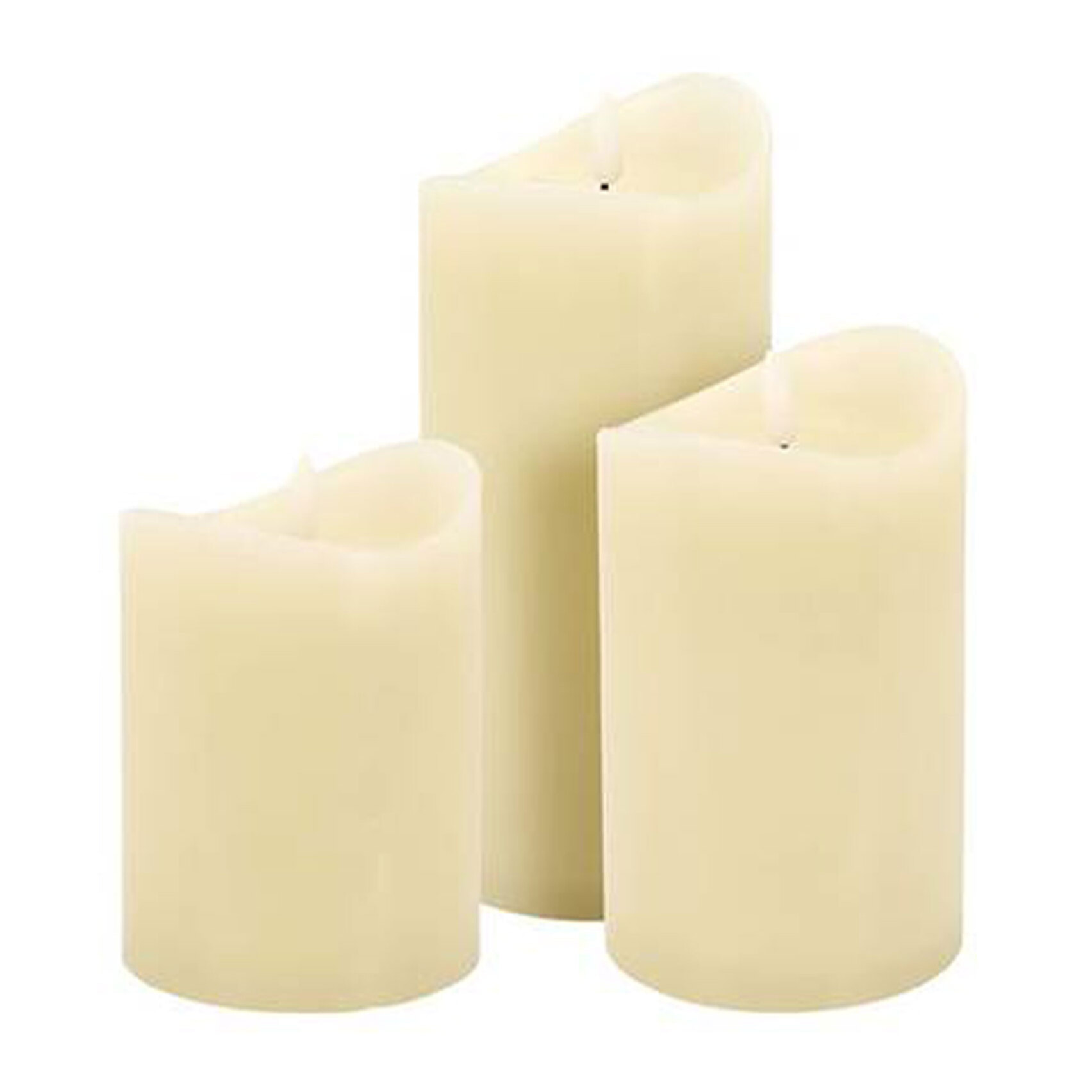 juego de 3 velas led con efecto gelatina en color marfil y tamaños variados