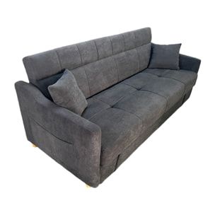 BAKAR Canapé convertible avec coffre en velours côtelé gris 3 places