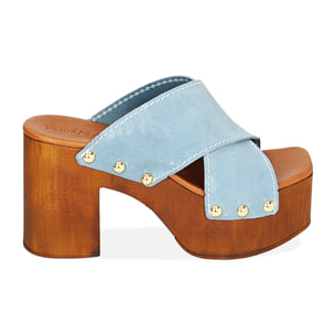 Sandali celesti in camoscio, tacco 9 cm